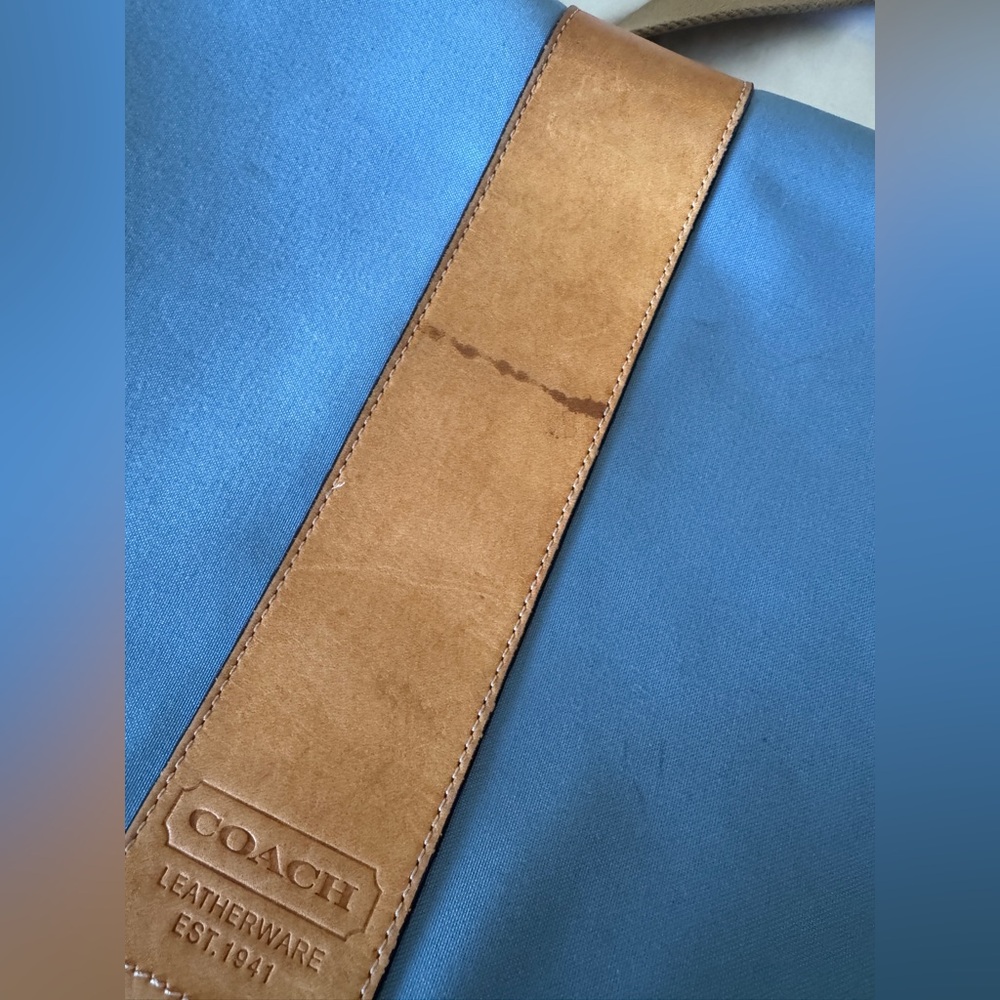 Vintage Coach Transatlantic Messenger Bag Blue with Tan Leather - Picture 3 of 12